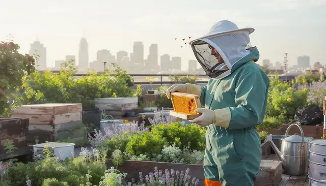 Rooftop Beekeeping Suit Try-On