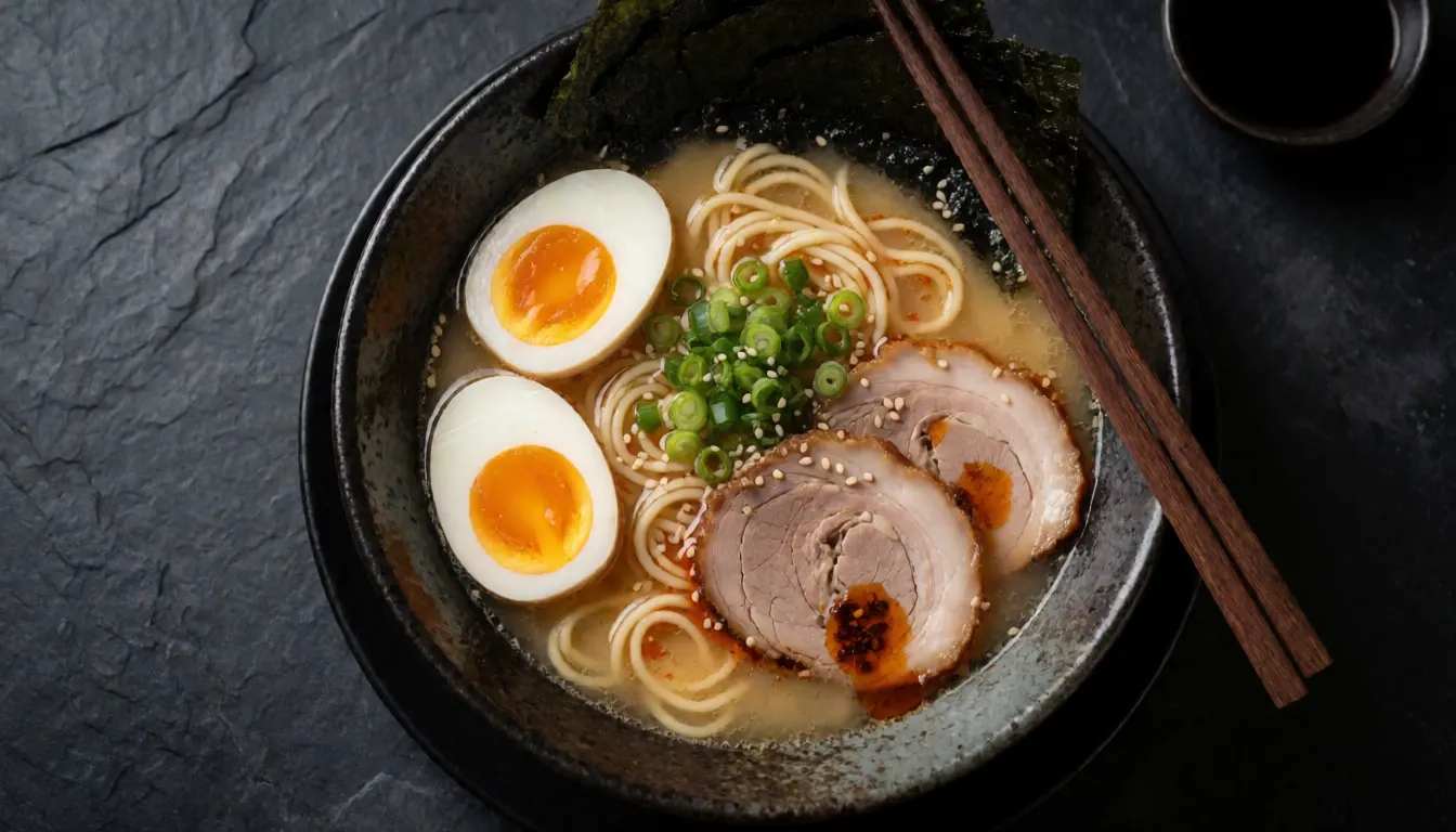 A bowl of ramen from above