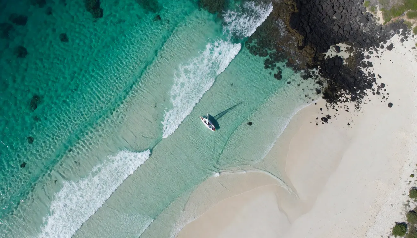 A turquoise coastline from above
